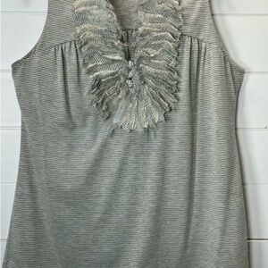 Anthropology One September Gray Ruffled Sleeveless Tank Top